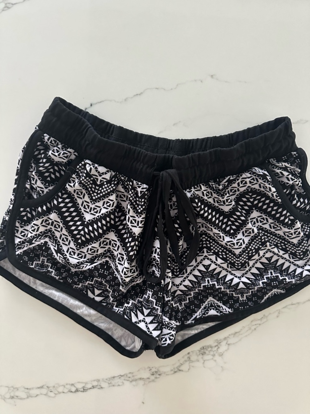 Derek Heart Black and White Aztec Drawstring Athletic Shorts